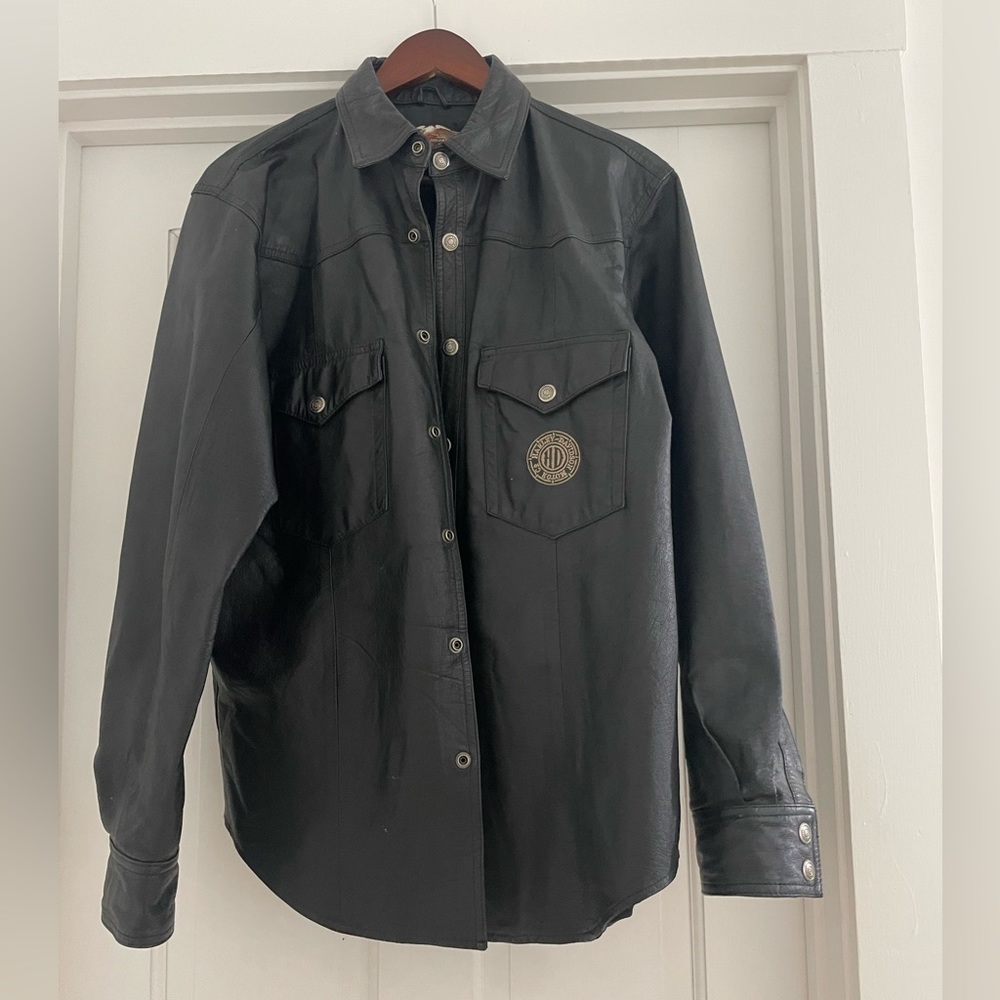 Vintage Harley davidson Men's 'Nickel' Black Casual leather Biker Rider Shirt